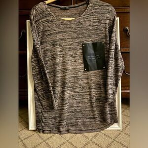 Zara Collection brown heathered long sleeved top with leather pocket NWOT M